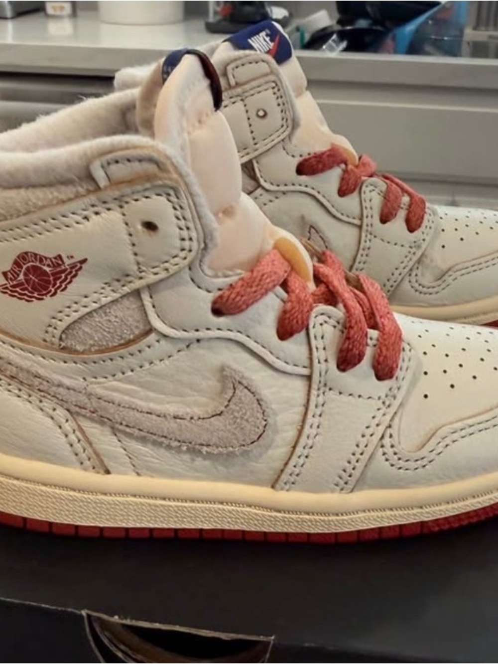 Jordan Kids Mid-Top Sneakers in Cream with Red Accents